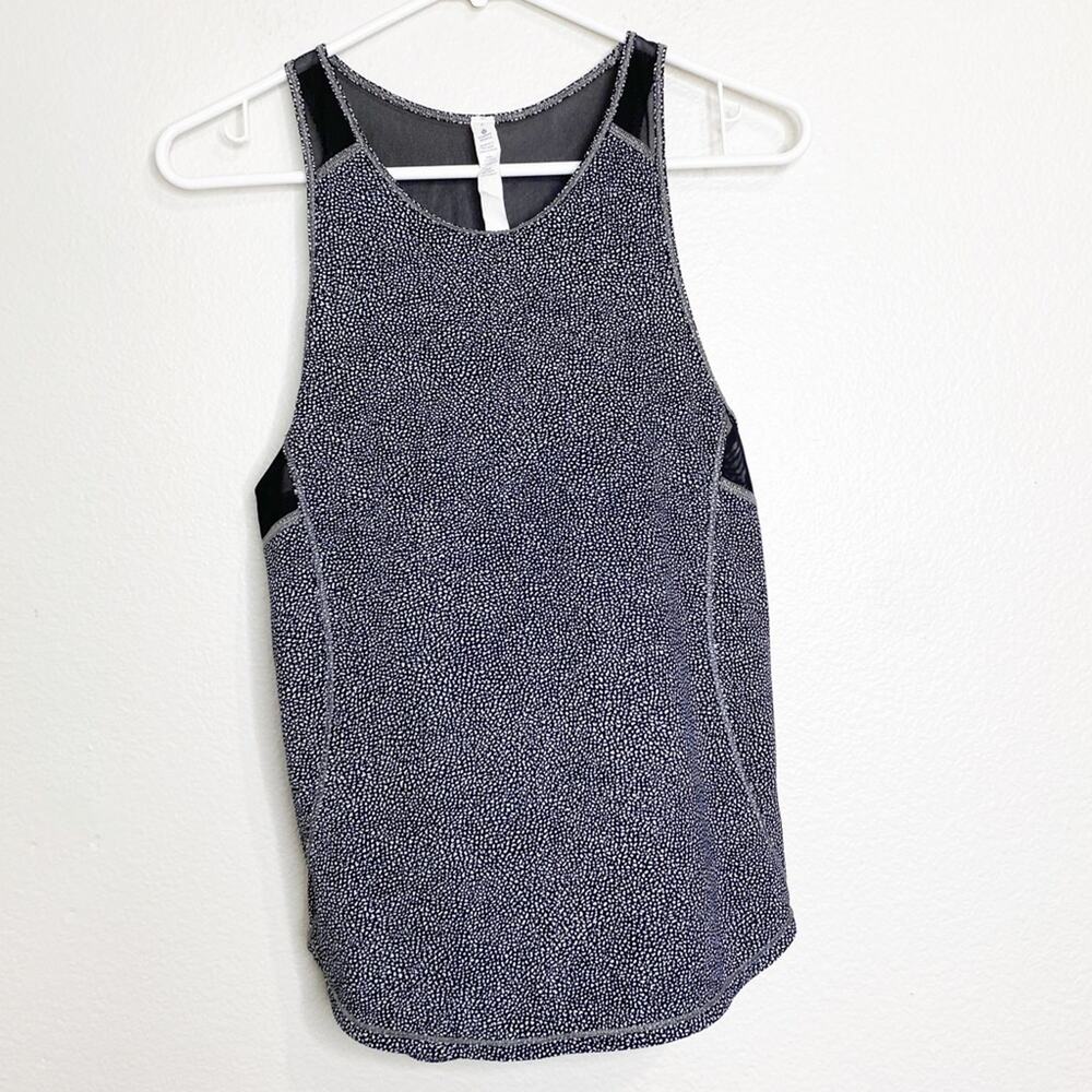 lululemon womens black white dotted mesh tank size 2
